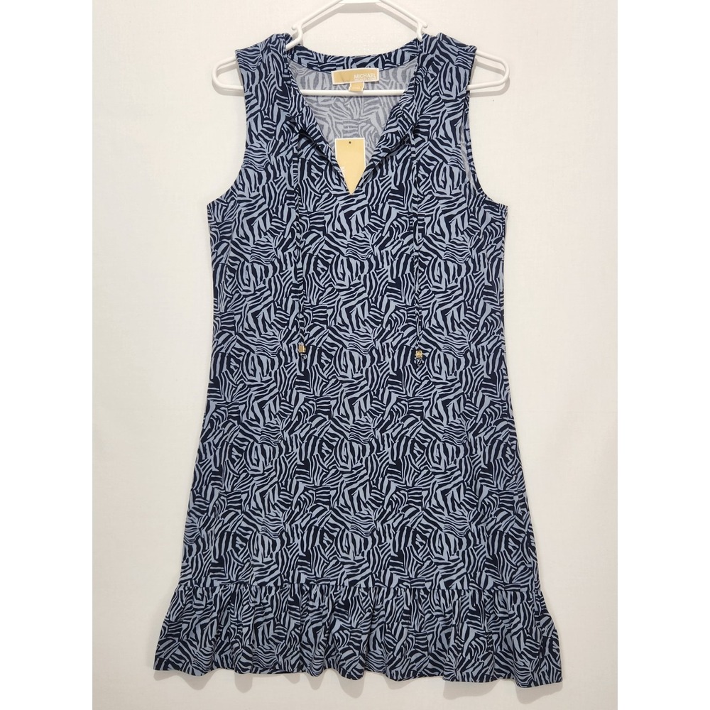 Michael Kors Women's Sleeveless Casual Animal Print Dress Blue Size S